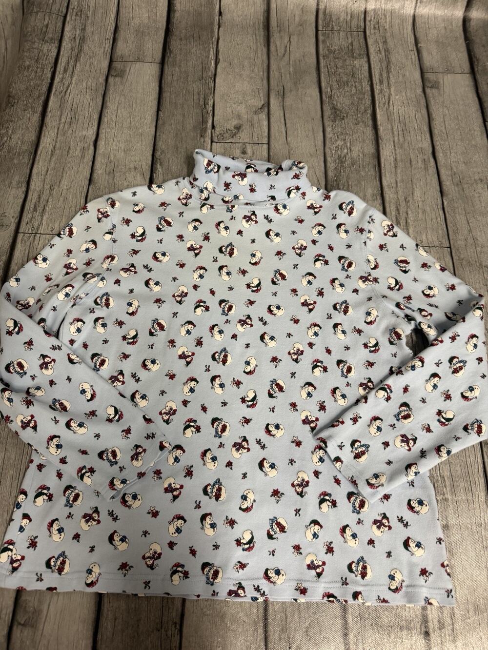 Women’s Vintage Basic Editions Snowman Turtleneck Lt Blue Sz XL Winter Christmas